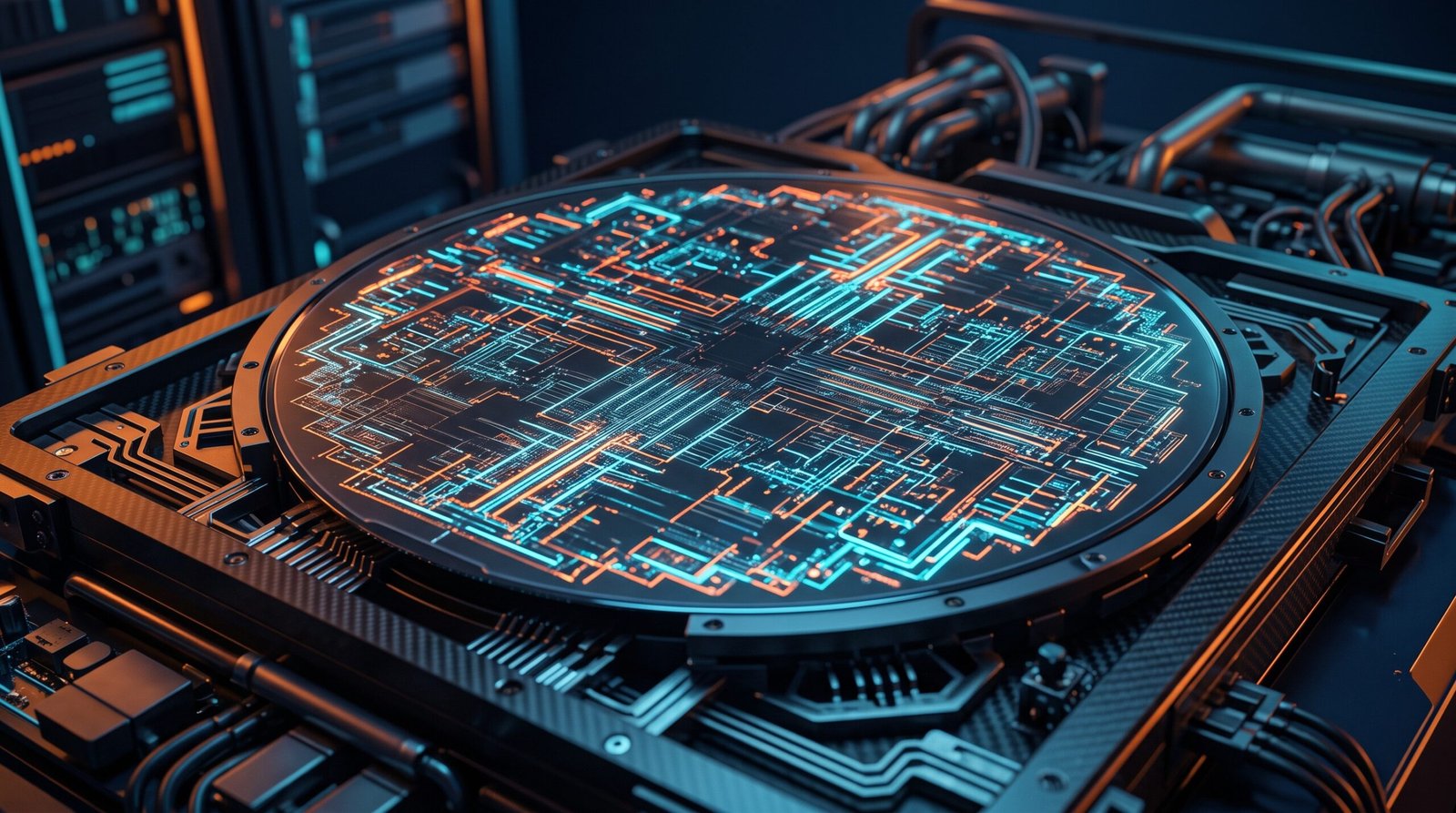 Chip de silício de escala de wafer representando o hardware da Cerebras