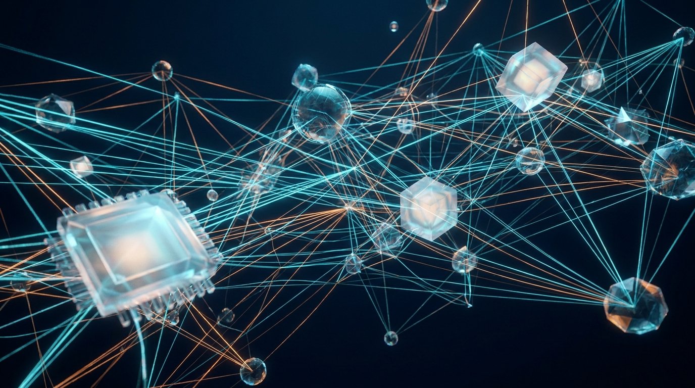 Rede abstrata de nós conectados representando a camada de API do modelo